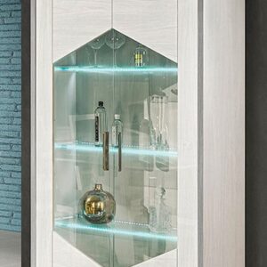 Margot Birch White Silver 2 Door Vetrine with Led Lights
